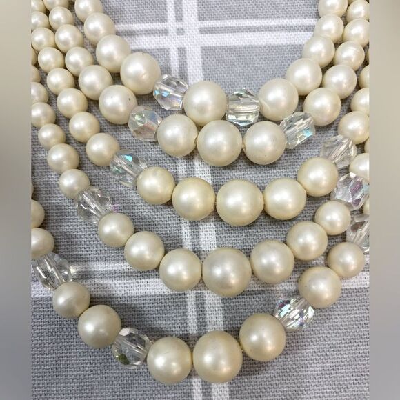 Vtg 50s Pearlized Beads Adjustable Necklace 5 Strand Aurora Borealis Beads Japan - Picture 6 of 7